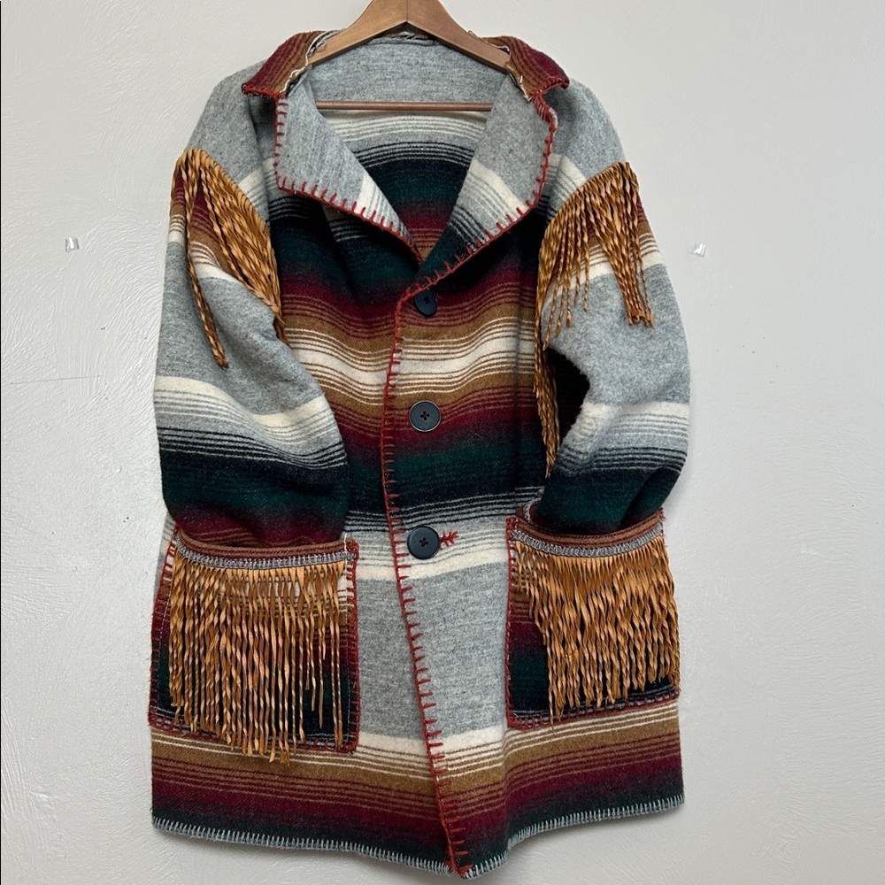 Vintage Eclectic Grandpa Woolrich Wool Custom Made Southwest Blanket Jacket XL. - Picture 8 of 16